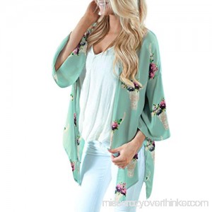 Funic Fashion Womens Spring Summer Chiffon Shawl Print Kimono Cardigan Top Cover Up Blouse Beachwear Green B07M9BN4QZ